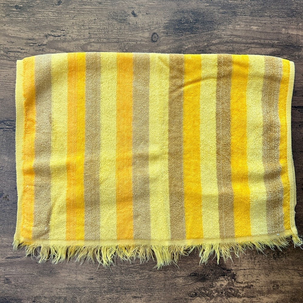 Vintage 60s 70s Caldwell Striped Cotton Hand Bath Towel